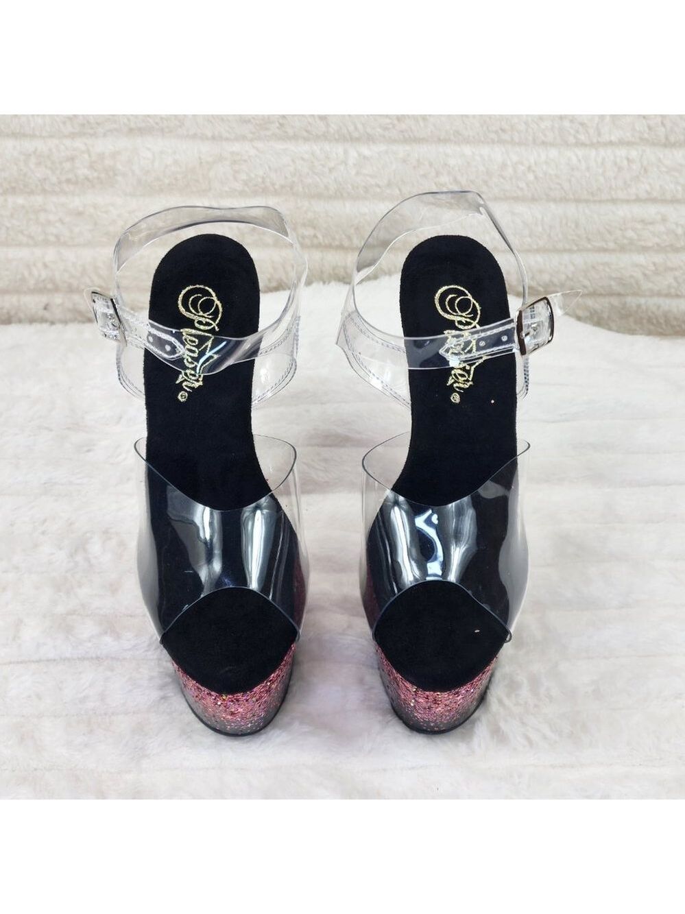 Adore 708SS Pink Hologram Glitter Ombre Platform Ankle Strap Platform 7" Heels - Picture 7 of 12